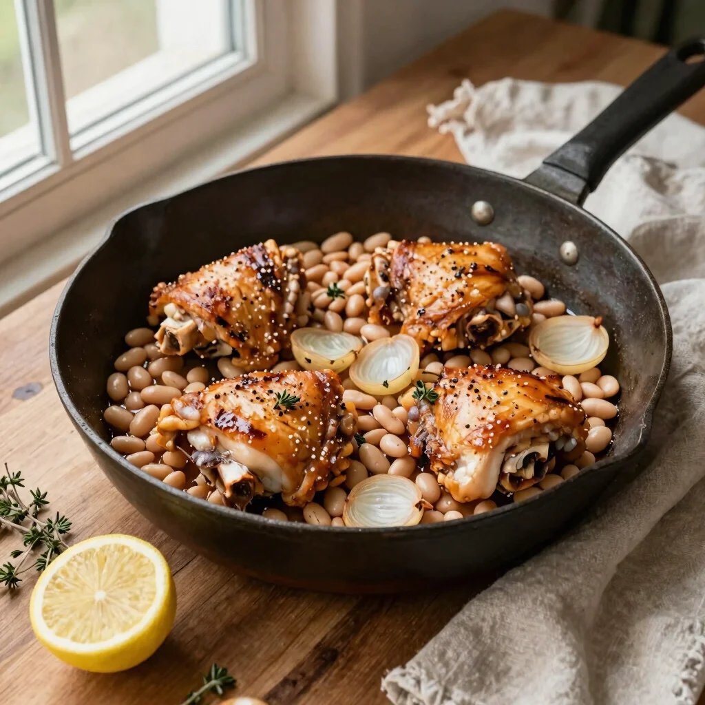 Chicken Thighs with Shallots and White Beans